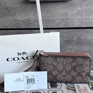 NWT Coach Signature Double Zip Wristlet